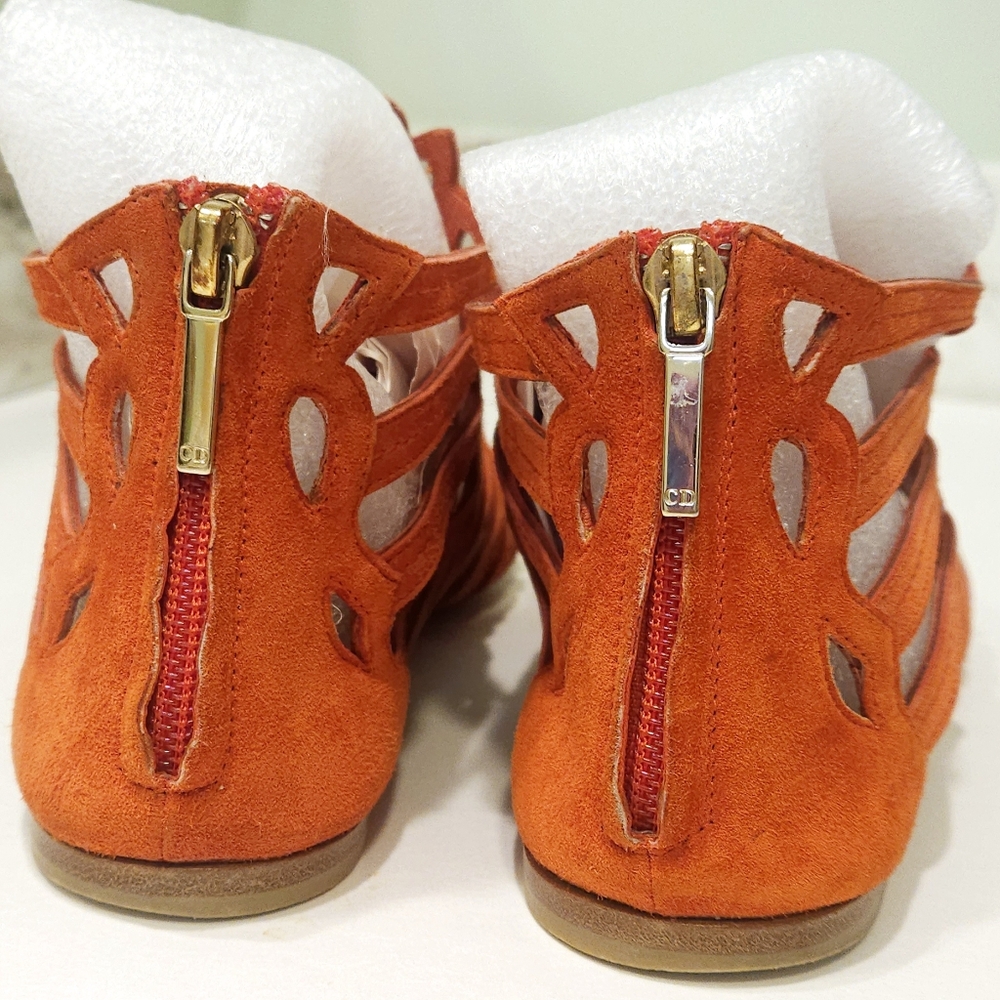 Dior Gladiator Sandal Flats Suede Leather Size 8.5, 39 Vermillion Orange - Picture 2 of 16